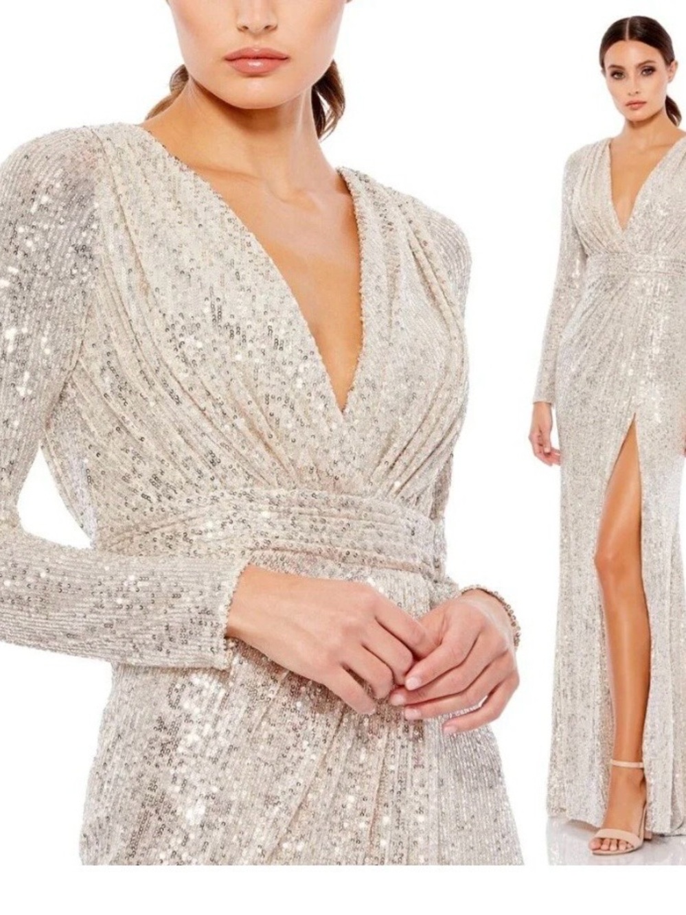 Mac Duggal gold Sequin Long Sleeve Gown